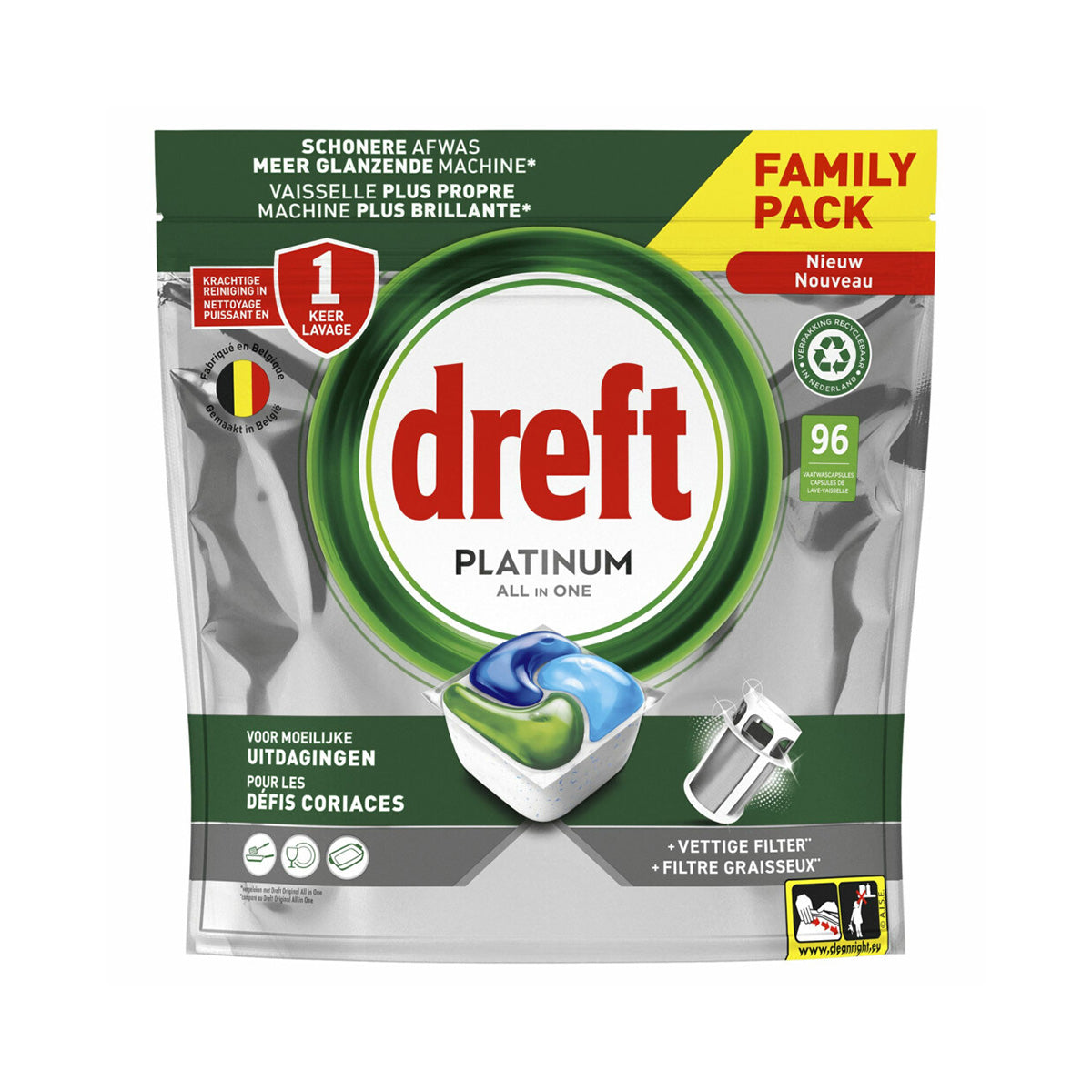 Dreft Tablettes pour lave-vaisselle platinum all-in-one original  (96 doses)