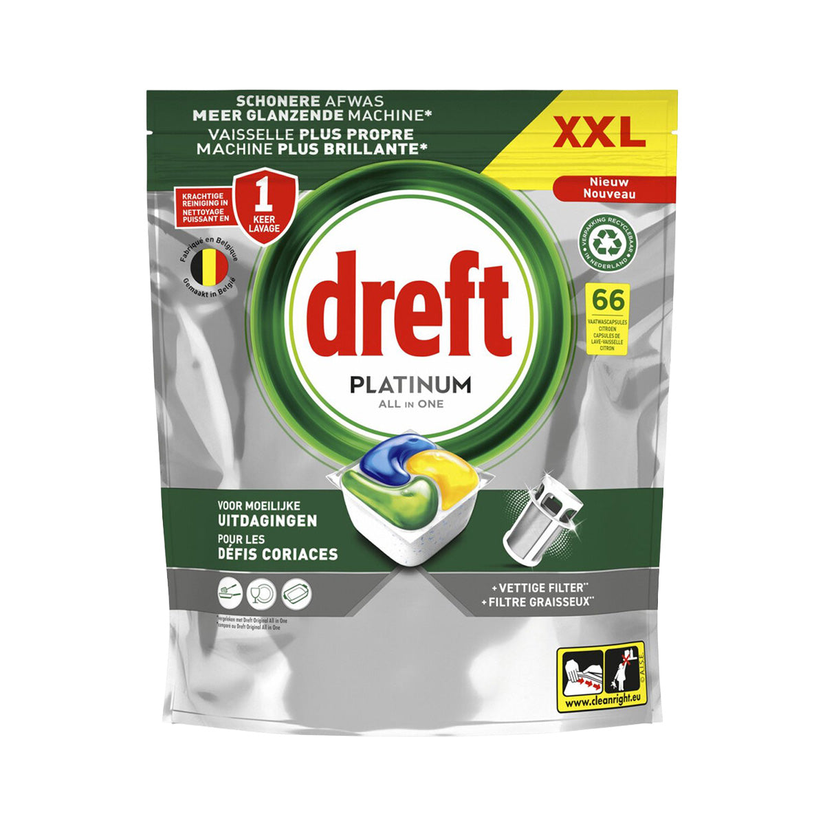 Dreft Tablettes pour lave-vaisselle platinum all-in-one citron  (66 doses)